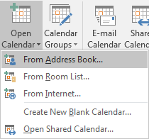 Open Calendar From Address Book Option in Outlook Calendar Toolbar