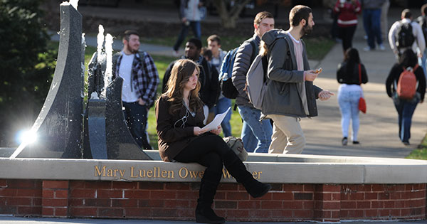 Students walking on campus.