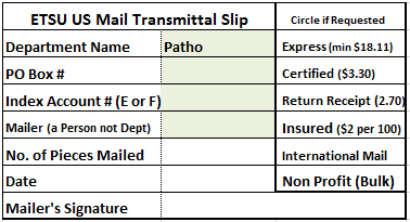 Example Mail Transmittal Slip, which can be downloaded before as an excel file.