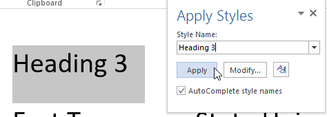 Apply heading 3 in the apply styles dialog box.