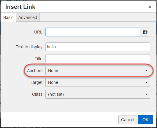 Insert and Edit box with anchor field