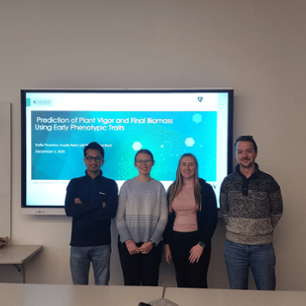 Oak Ridge National Lab Final Presentation Fall 2025 (From Left to Right): MD Raisul Islam Roni, MS in ADS Spring 2026, Kaylie Reid, Undergraduate Mathematics Major Fall 2025, Katie Thornton, MS in ADS Spring 2026, Dr. John Lagergren, Oak Ridge National Labs