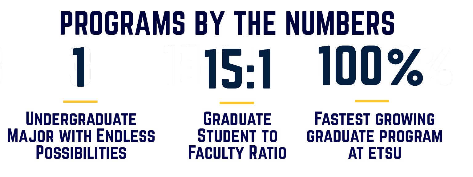 Program fast facts- low student to professor ratio, fast growing program, endless career possibilities