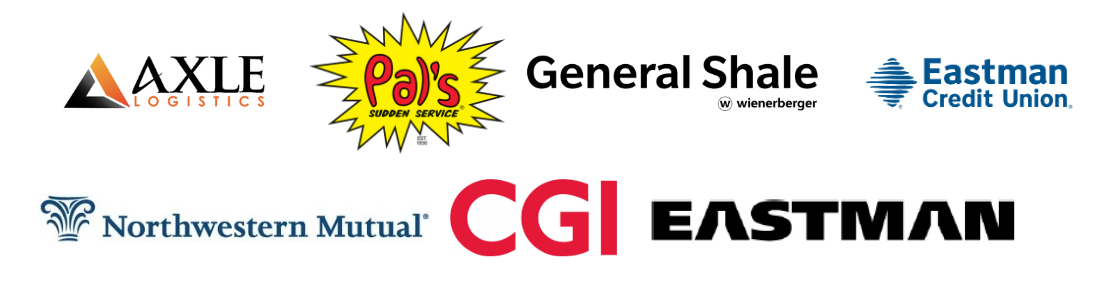 From left: Axle Logistics, Pal's Sudden Service, General Shale, Eastman Credit Union, Northwestern Mutual, CGI, and Eastman