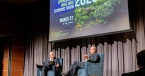 Trainor and Kilgore on stage at the 2026 Appalachian Highlands Economics Forum