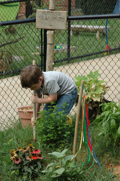 young male child gardening 