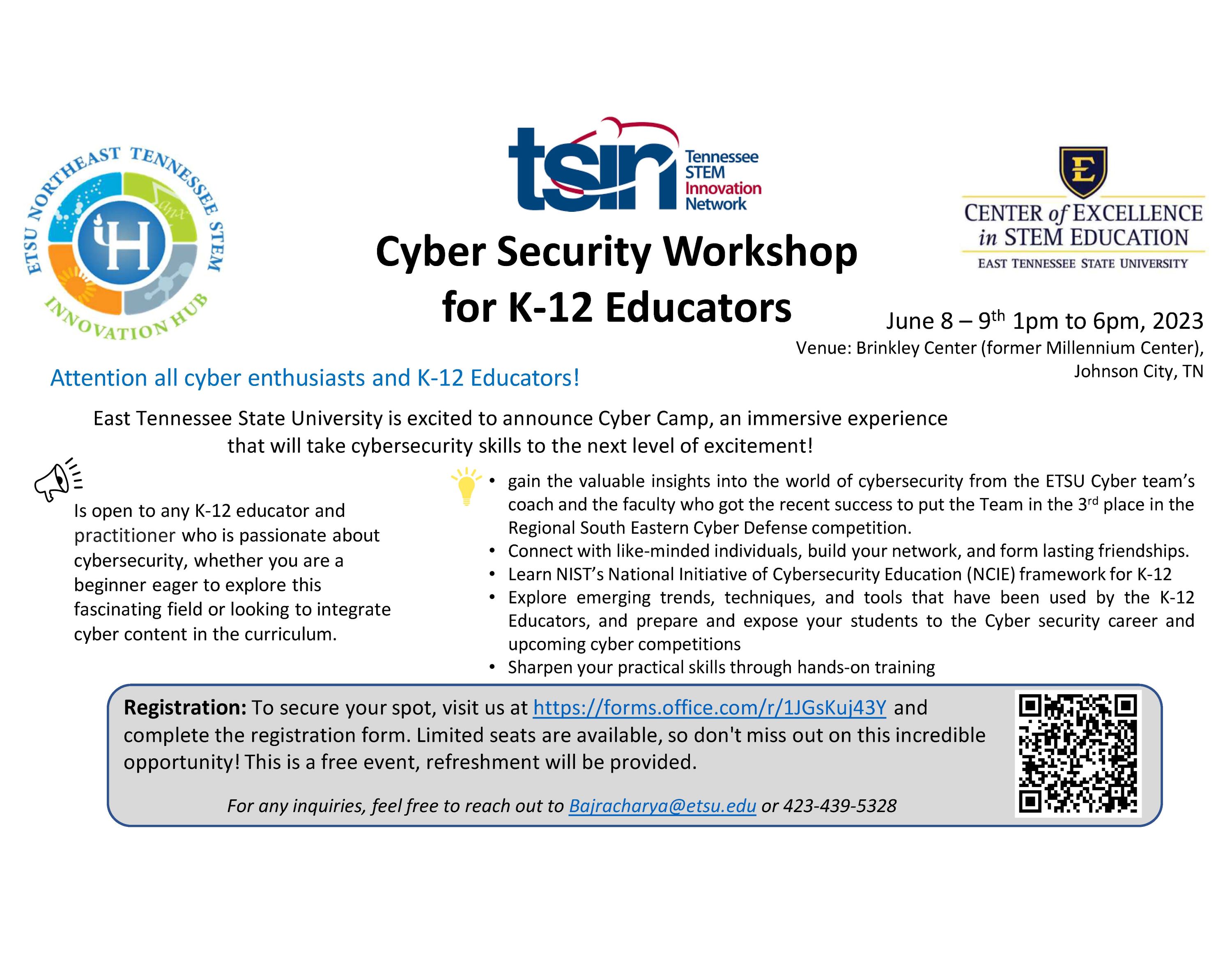 Cyber Security Workshop for teachers flyer