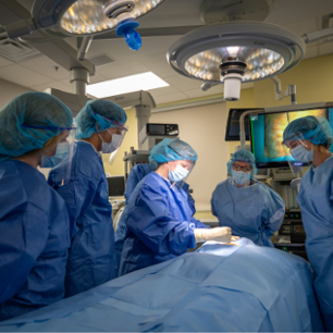 Medical students observing the instructor in the center for surgical innovation and training.