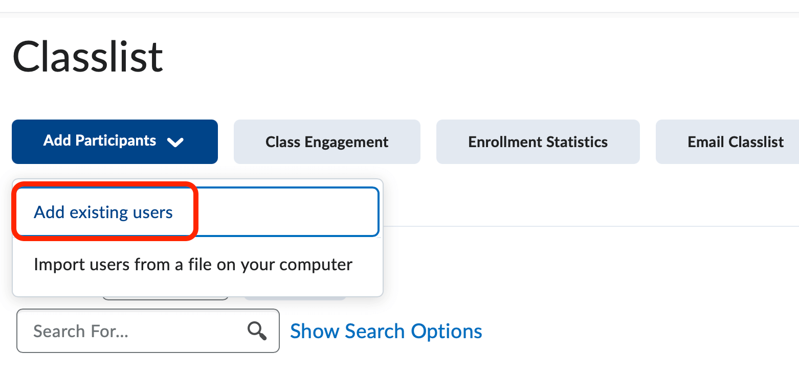 The classlist page with the add participants button highlighted