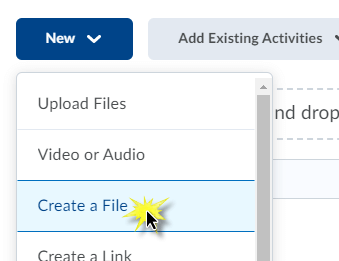 image of the new option with create a file selected
