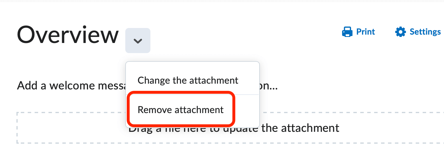 The overview context menu with the remove attachment option displayed