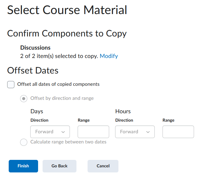 confirm copy and offset dates screen