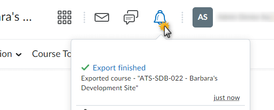 image of the update alerts icon with the export finished message available to download the file.