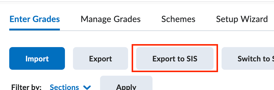 The export to SIS button highlighted on the enter grades page.