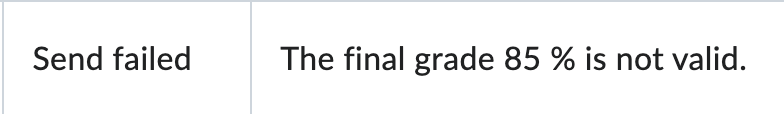 The send failed error message if the grade entered in D2L is in percentage form and not a custom grade scheme.