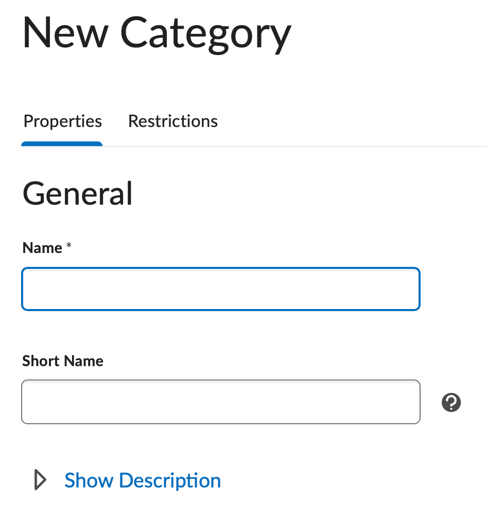 The name fields for a grading category