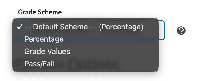 The grade scheme section of the edit page expanded with the different grade scheme options.