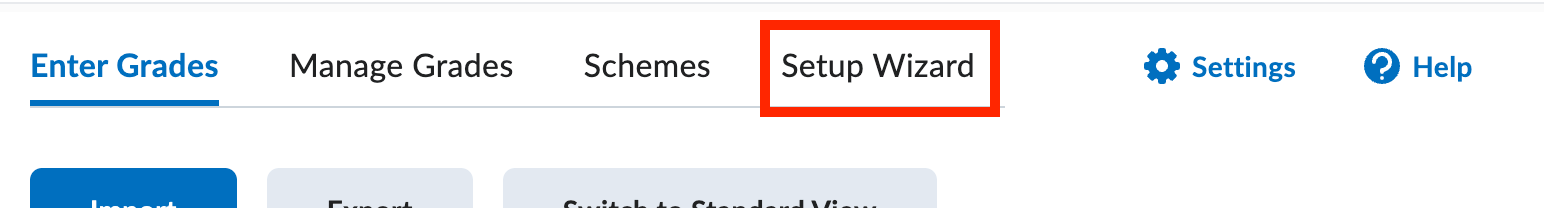 Image of the grades toolbar with the setup wizard selected.