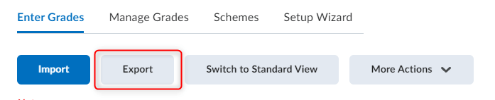 Image of the Export button on the Enter Grades screen