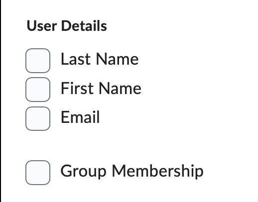 The User Details options on the export screen.