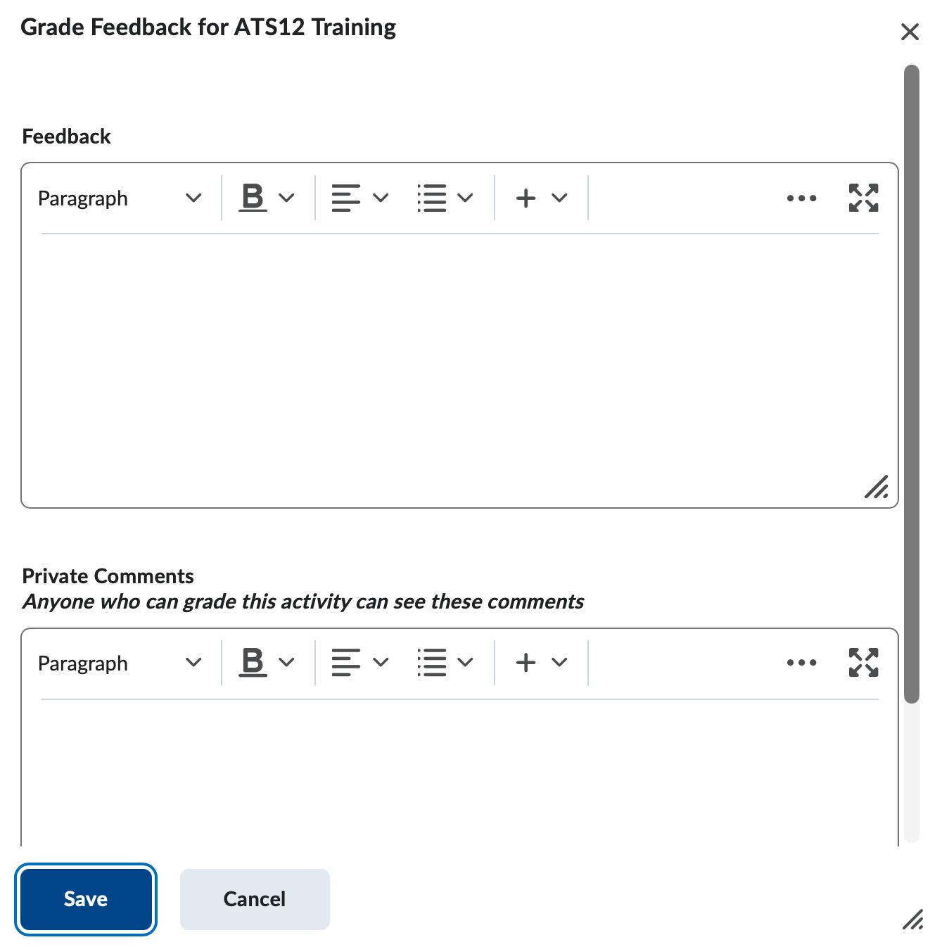 The feedback pop-up window.