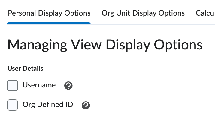 The user details options (username, org defined id, and email).
