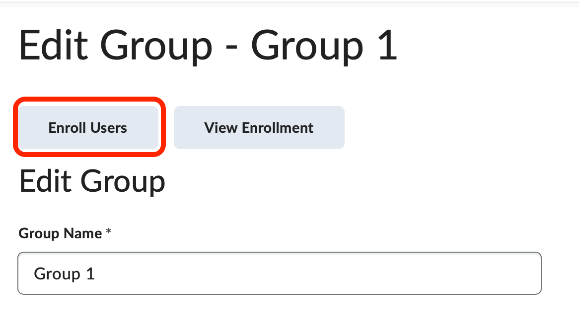 The enroll users button and the view enrollment buttons found on the edit group page