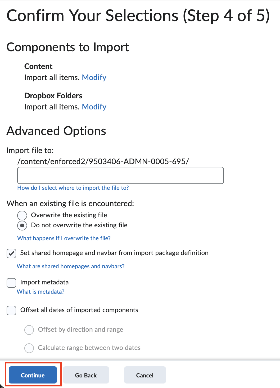 The advanced options page to make edits to your imported files.