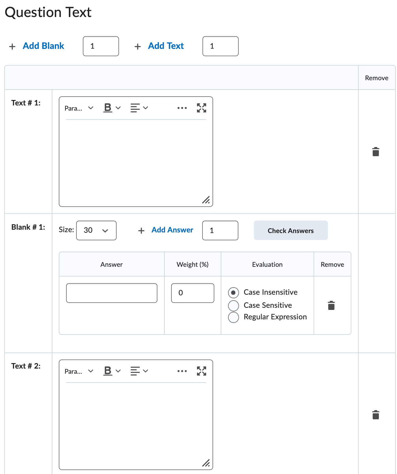 The add blank and add text buttons
