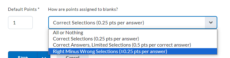 image of the grading options for a multi select question
