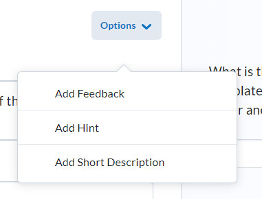image of additional question options (add feedback, add hint, and add short description)