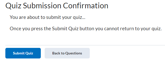 Image of the quiz submission confirmation screen with the submit quiz button