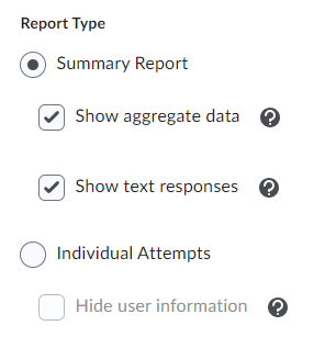 image of the report type settings