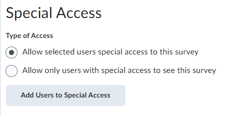 Image of the Add Users to Special Access button located on the Restrictions tab of the Edit Survey page