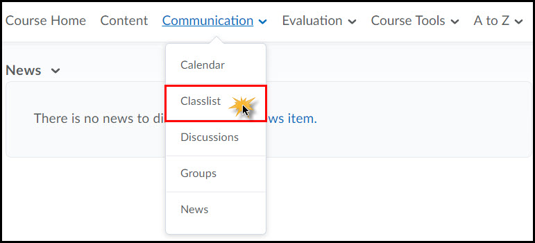 image of the classlist tool in the default course nav bar