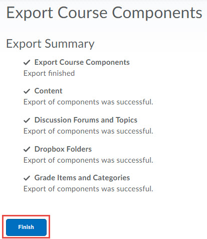 Image of the export components confirmation screen