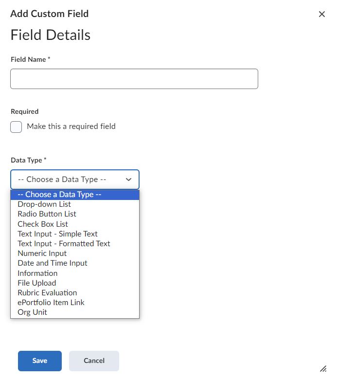 Image of the Custom Fields page. 