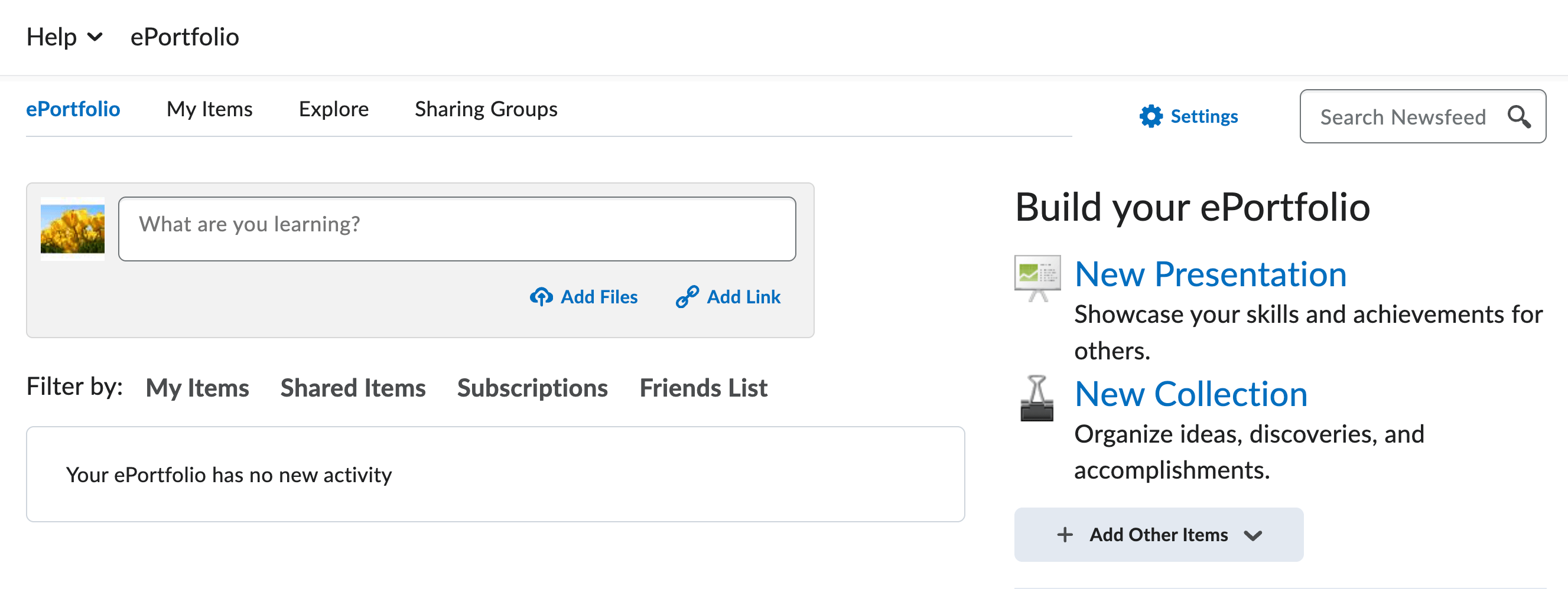 The ePortfolio Dashboard. 