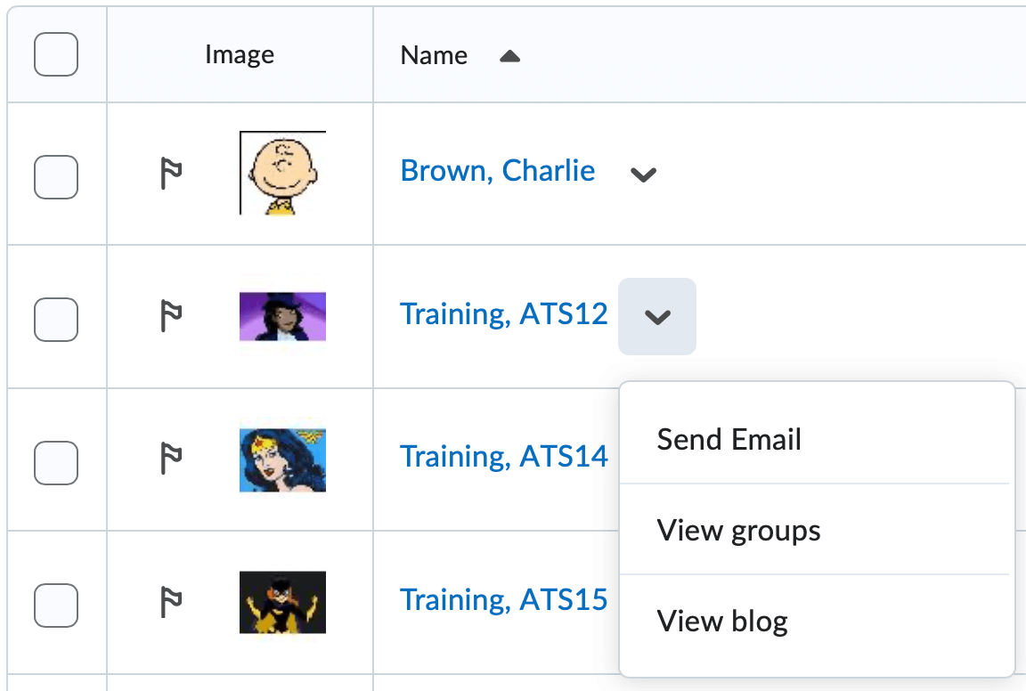image of the classlist context menu for a specific student