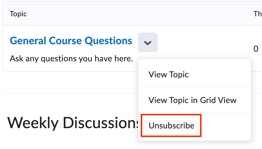 Unsubscribe is located in the same location as subscribe.