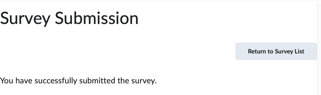 The survey submission confirmation page