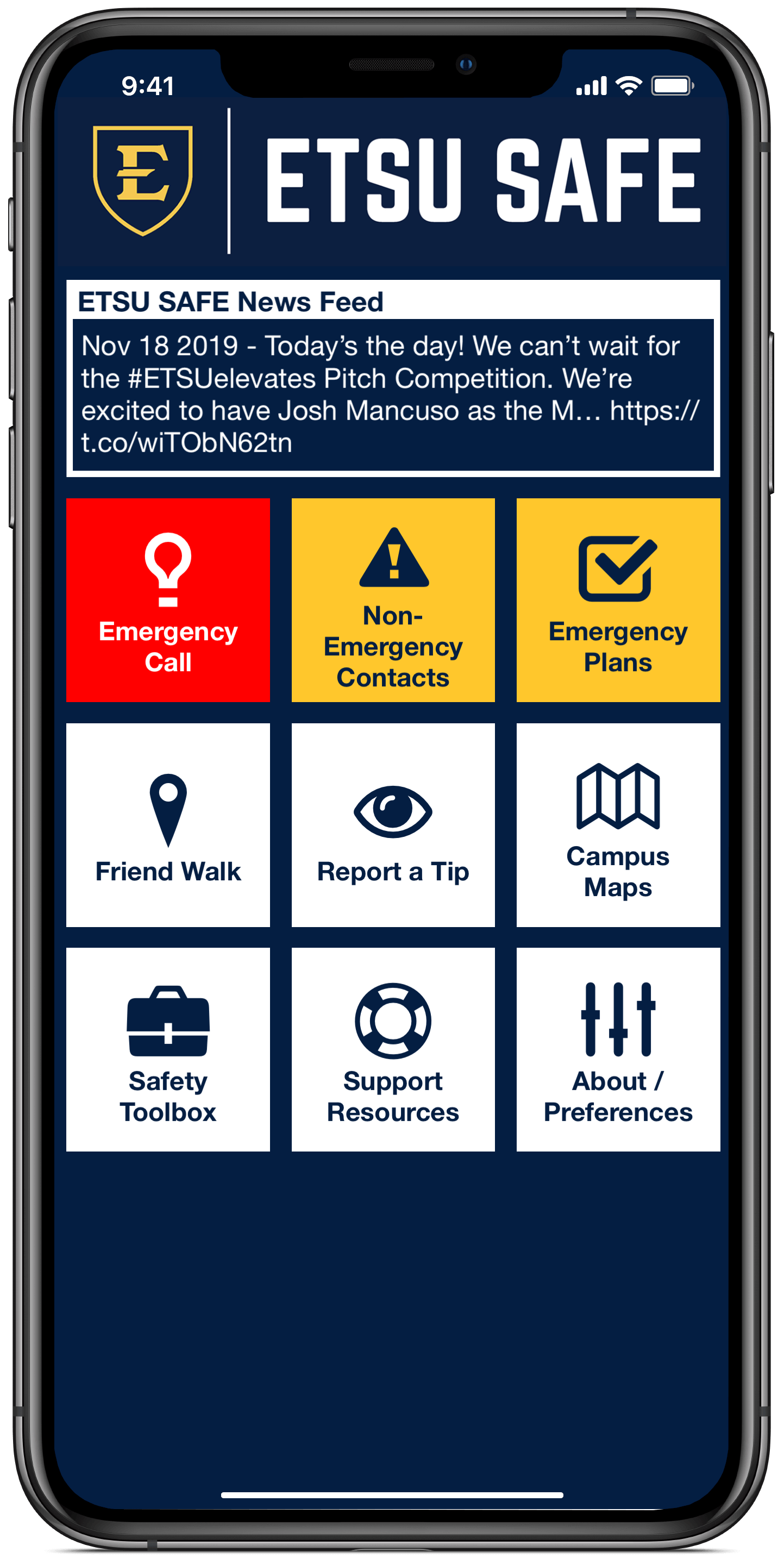 ETSU Safe app displayed on iphone