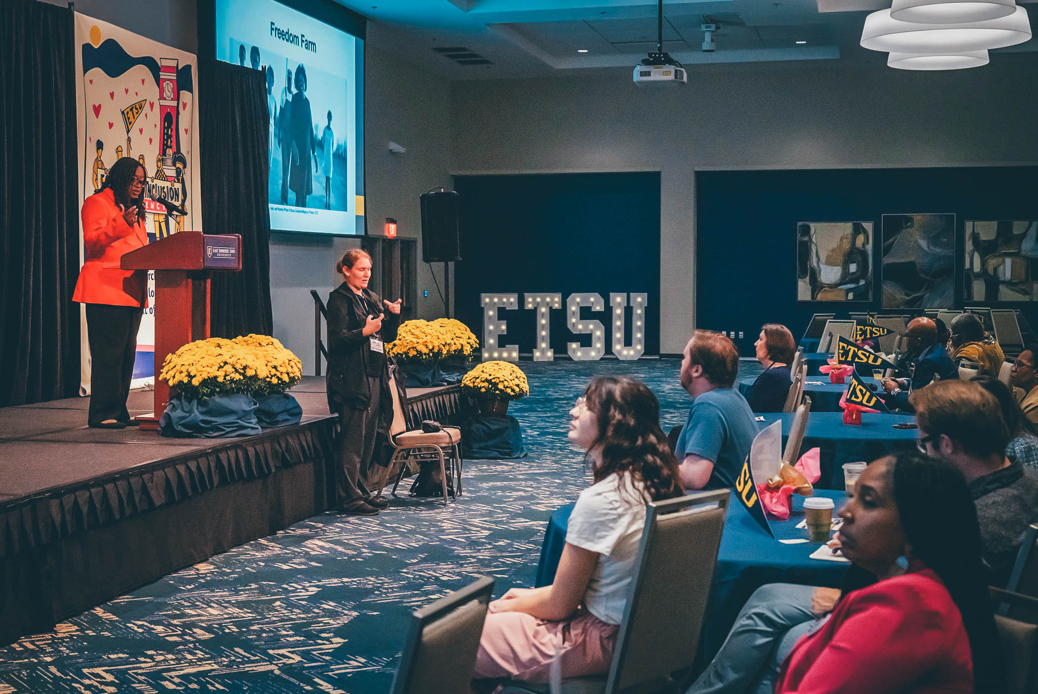 Keynote speaker Keisha Blain speaks to a crowd at ETSU.