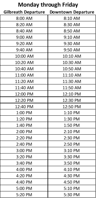 Downtown Shuttle Schedule