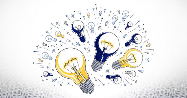 Collage of lightbulbs and arrows to represent ideas