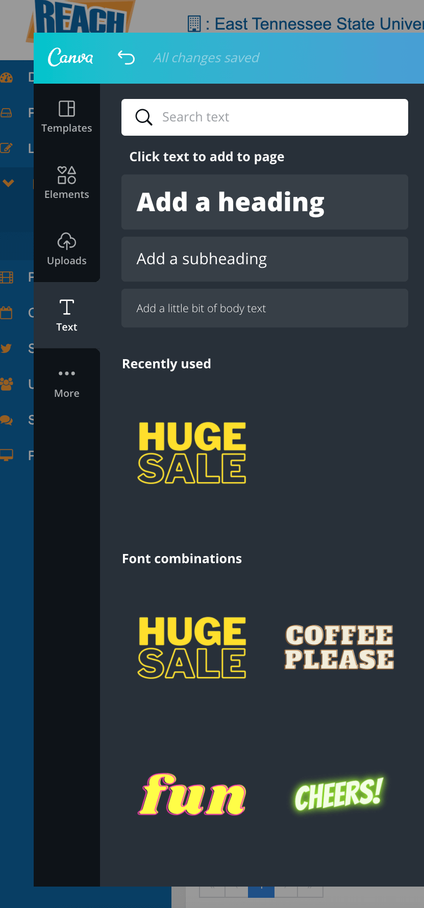 Screenshot of Canva text options