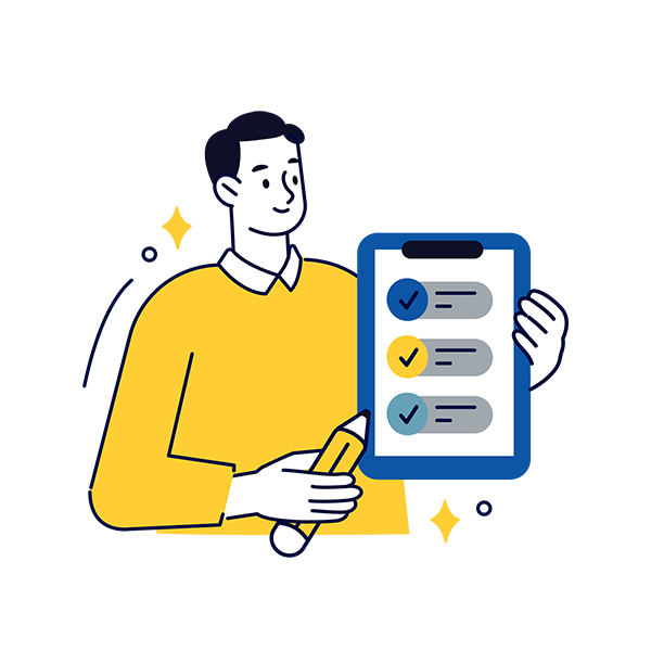 Illustration of a student holding a checklist and pencil