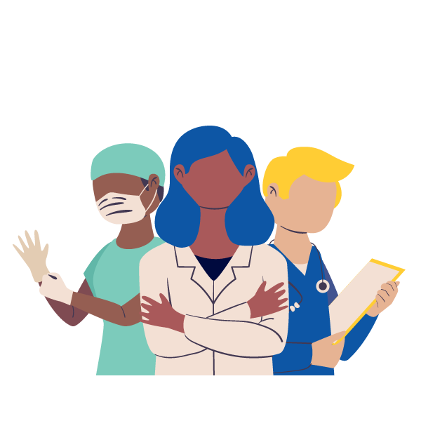 Illustration of three medical professionals standing together