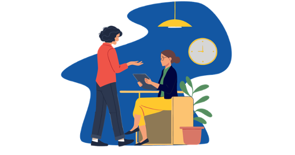 Illustration of a student and their mentor having a discussion