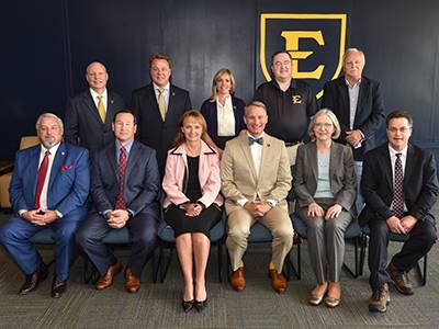 Members of the Tennessee Northeast Delegation to the 2018 General Assembly pose with ETSU leadership in a group photograph